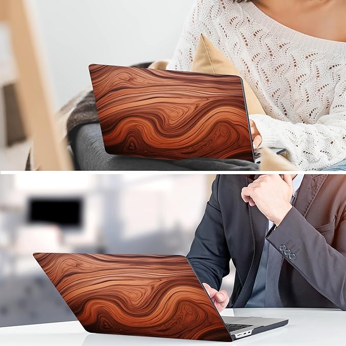 TWOLSKOO Compatible with M4 MacBook Air 13.6 inch Case 2025-2022 Release M4 A3240 M3 A3113 M2 A2681, Plastic Hard Shell & Keyboard Cover & Type C Adapter & Screen Protector, Wood Grain