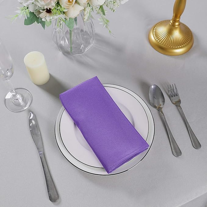 Cloth Napkins 17x17 inch Washable Polyester Dinner Napkins Soft Table Napkins for Wedding Party Dining Banquet(Purple,25PCS)