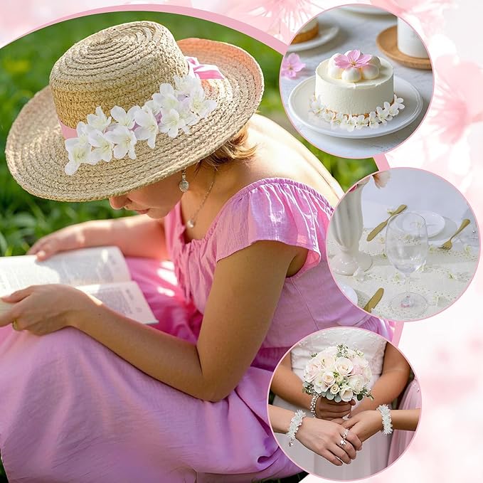 100pcs White Cherry Blossom Flowers Artificial Mini Cherry Blossom Heads Silk for Crafts DIY Wedding Party Decor(1.6 Inch)