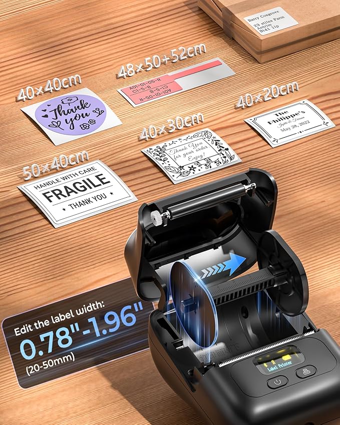 Phomemo M110 Label Maker - Label Maker Machine with Tape Portable Bluetooth Barcode Label Printer for Small Business, Address, Logo, Clothing, Mailing, with 40x30mm Label, Black