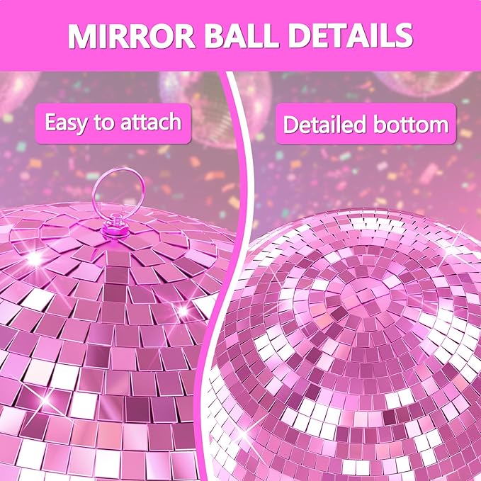 20 inch Pink Disco Ball, Hanging Mirror Ball, Christmas Decorations Disco Light Ball,Stage Lighting Effect, 12/16/20 inch Home,Stage and Bar Glittering Party Decoration (20inch-Pink)