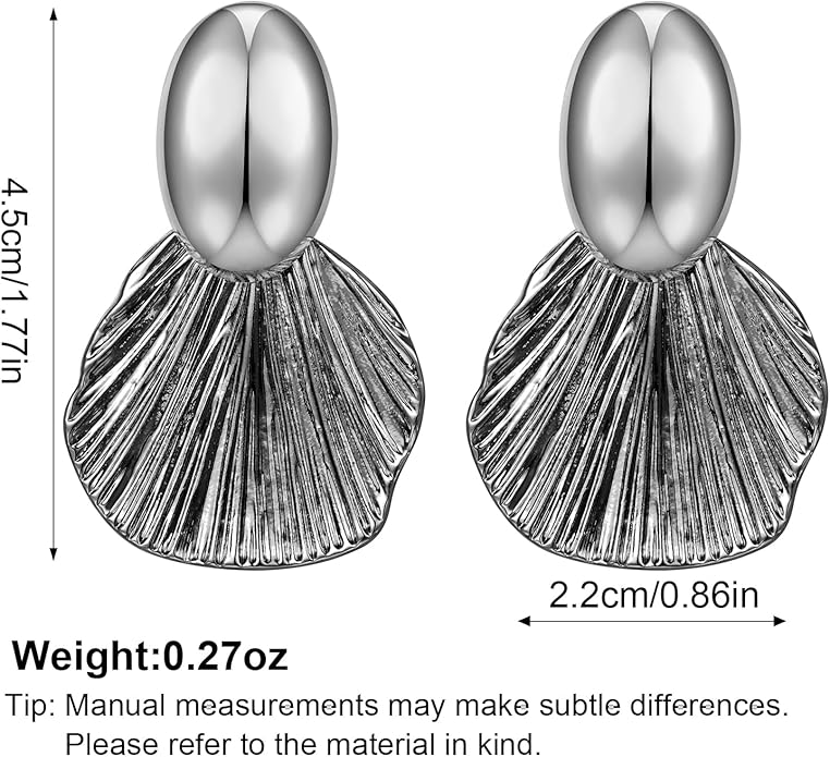 Gold Plated Earrings Dangle Chunky Fan-shaped Earrings Shell Earring for Women Two-Tone Fashion Statement Jewelry