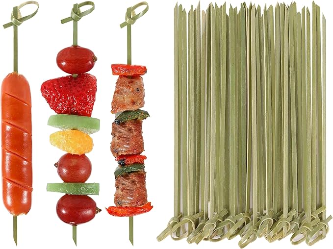 Bamboo Knotted Cocktail Picks 6 Inch, 100 Pack Toothpicks Skewers with Looped Knot for Appetizers, Mini Food Sticks Fancy Tooth Picks for Party Drinks Fruit Charcuterie Cocktail Garnish Accessories