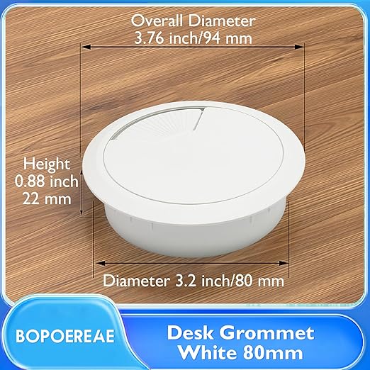 Desk Grommet 3-1/8" (80 mm), Desk Cord Hole Cover, Cable Grommet ABS Plastic, Desk Hole Grommet for Office and Home Table Cable, Detachable Adjustable Cable Cord Organizer (White 2 Pcs)