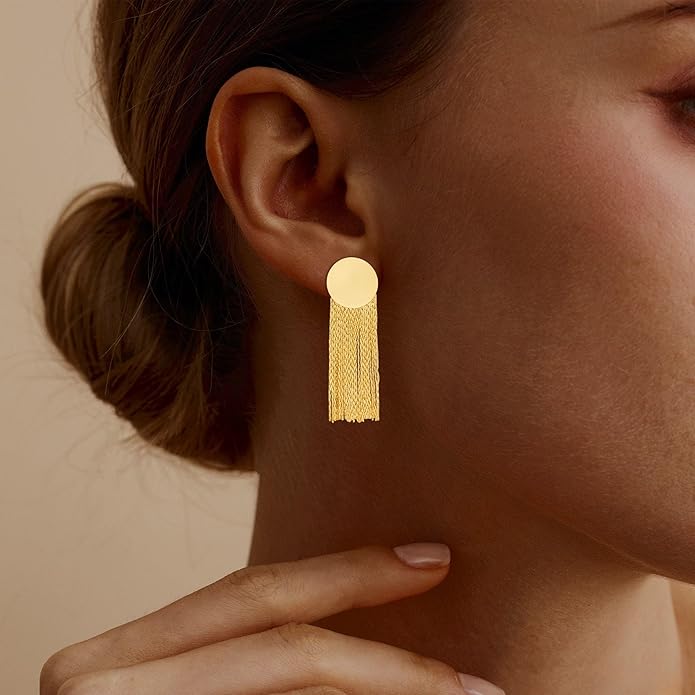 Gold Earrings for Women Trendy, Simple Dainty 14K Gold Plated Paperclip Square Chain Link Dangle Hoops Earrings Pin Stud Huggie Earrings Lightweight Hypoallergenic Minimalist Aesthetic Gold Jewelry for Christmas Gifts