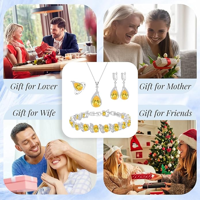 GZWHD Jewelry Set for Women CZ Earrings Necklace Ring Bracelet Set Prom Party Wedding Jewelry Gift for Mother Friend Wife