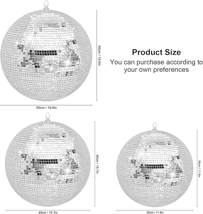 12/16/20 Inch Large Mirror Disco Ball - Hanging Big Cool and Fun Silver Hanging Party Disco Ball for Party Decorations, Clubs, Weddings, Bars, Holiday Events, and Stage Decor 20Inch