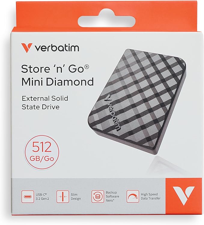 Verbatim 512GB Store 'n’ Go Mini External Solid State Drive USB 3.2 Gen 1 USB-C Connection - Diamond Black