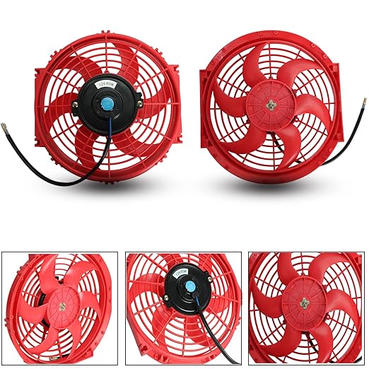 2PCS 10 inch Slim Fan Push Pull Electric Radiator Cooling 12V 80W Mount Universal Kit Red