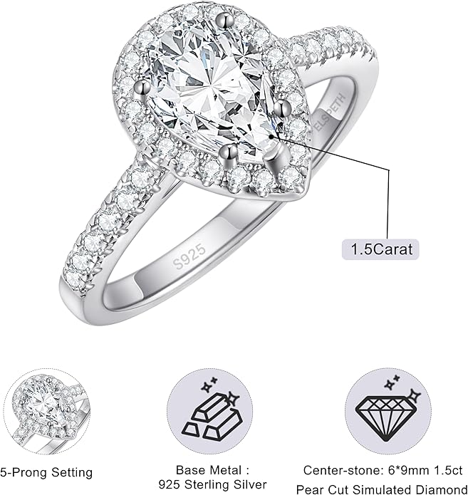 Elspeth 925 Sterling Silver Engagement Ring for Women Oval/Radiant/Pear/Princess/RoundCut Cubic Zirconia Promise Ring Size 4-10