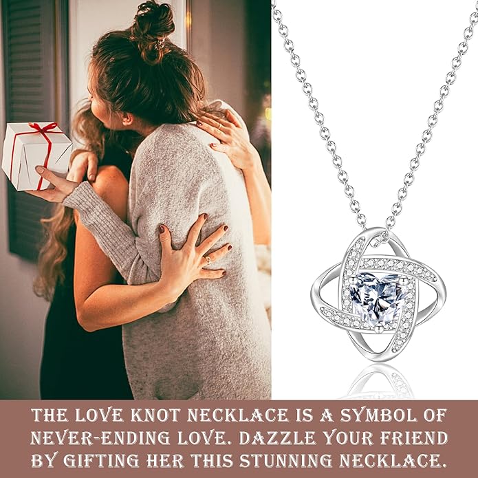 EPIRORA Sterling Silver Cubic Zirconia Love Knot Pendant Necklace for Women, Graduation Birthday Christmas Jewelry Gifts for Friends/Wife/Sister/Daughter/Mom