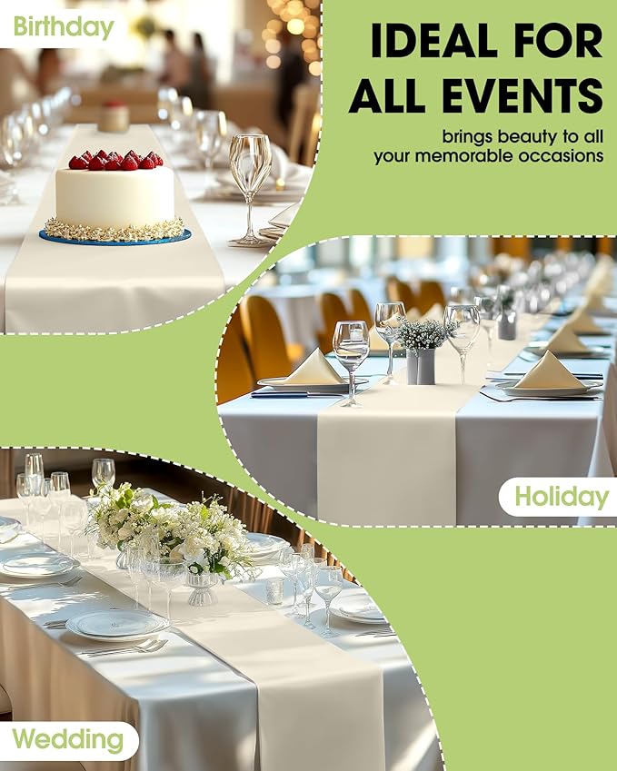 Pureegg Ivory Plastic Table Runners - 12 Pack, 14'' x 108'', Water Resistant & Disposable Cream Centerpiece Decorations for Table Cloth, Wedding, Birthday, Holiday, Baby Shower, Beige Home Decor