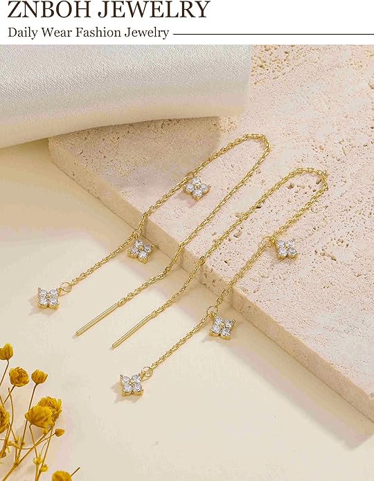 Gold Silver Dangle Earrings for Women Trendy 14K Gold Plated Drop Long Threader Chain Dangling Earring Hypoallergenic Pearl Butterfly Flower Clover CZ Wedding Earrings for Brides Jewelry Gifts