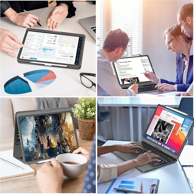 GGH Touch for iPad Keyboard Case Air 13 (M3 2025 / M2 2024) &12.9 iPad Pro (6th,5th,4th, 3rd Gen),360° Rotatable Protective Cover Multi-Touch Trackpad Keyboard Case with Pencil Holder - Grey