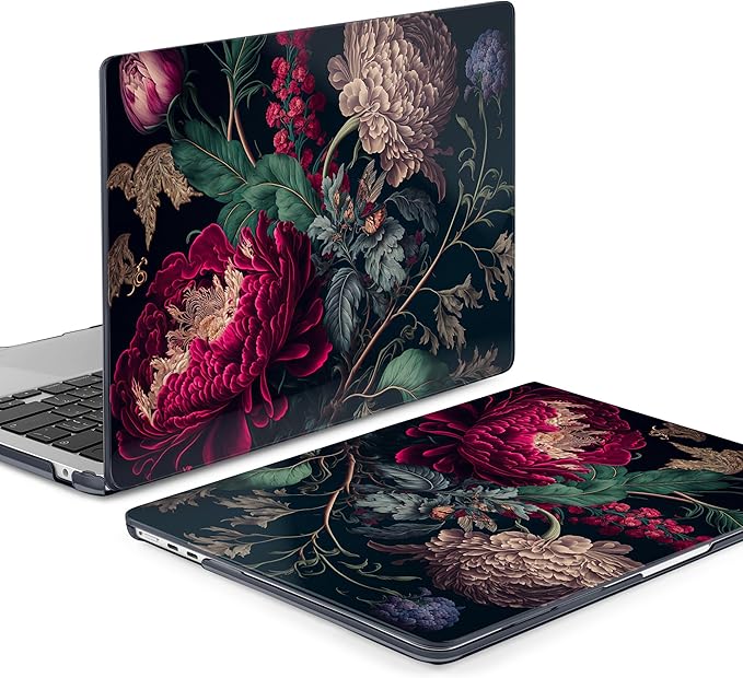 Batianda Premium Case for New MacBook Air 15 inch 2025 2024 2023 with M4 M3 M2 Chip, Designed Black Protective Plastic Hardshell & Keyboard Cover & Screen Protector, Vintage Flower