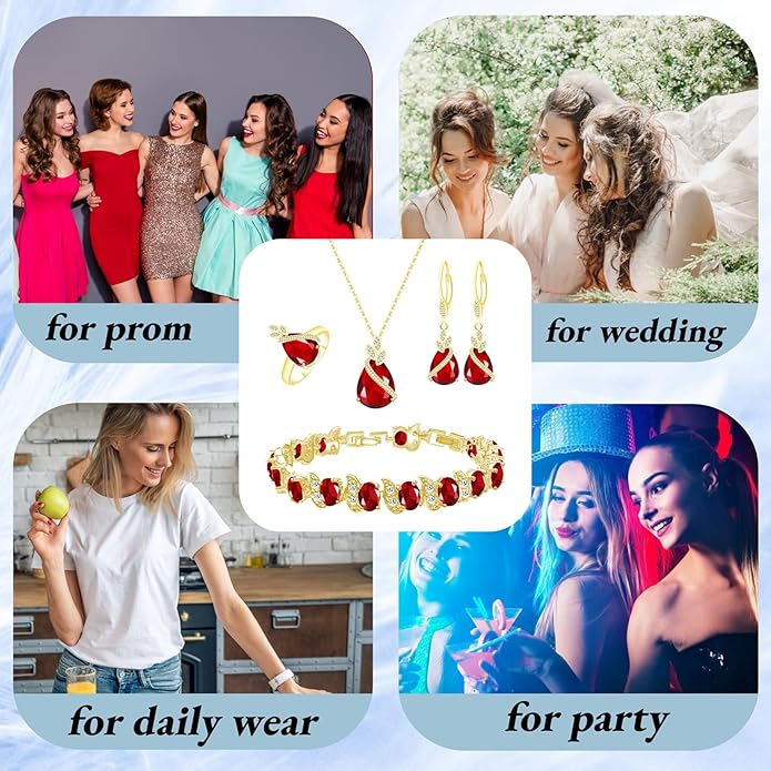GZWHD Jewelry Set for Women CZ Earrings Necklace Ring Bracelet Set Prom Party Wedding Jewelry Gift for Mother Friend Wife
