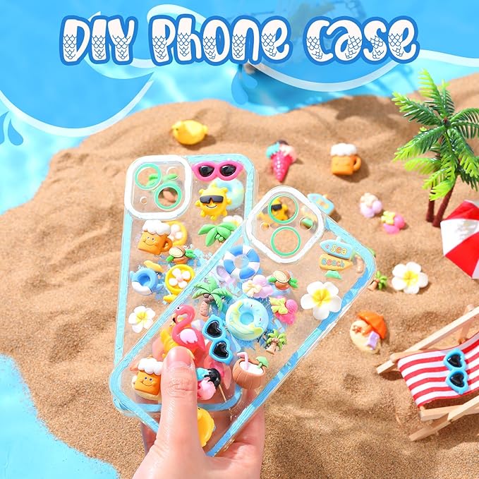 Giegxin 40 Pcs Summer Resin Charm Hawaii Beach Coconut Flamingo Plumeria Flower Flatback Cabochon Accessories Cute Embellishments Bulk for Jewelry Cellphone Case Scrapbooking Headband DIY Craft Making