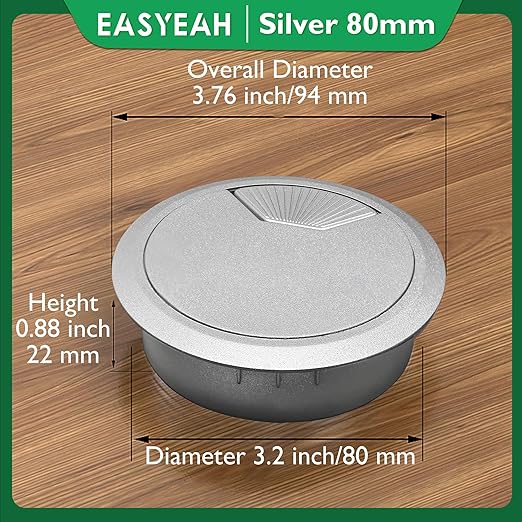 2 Pcs Desk Grommet 3-1/8" / 80 mm, Desk Cord Hole Cover, Cable Grommet ABS Plastic, Desk Hole Grommet for Home & Office Pc, Detachable Adjustable Cable Cord Organizer-Silvery