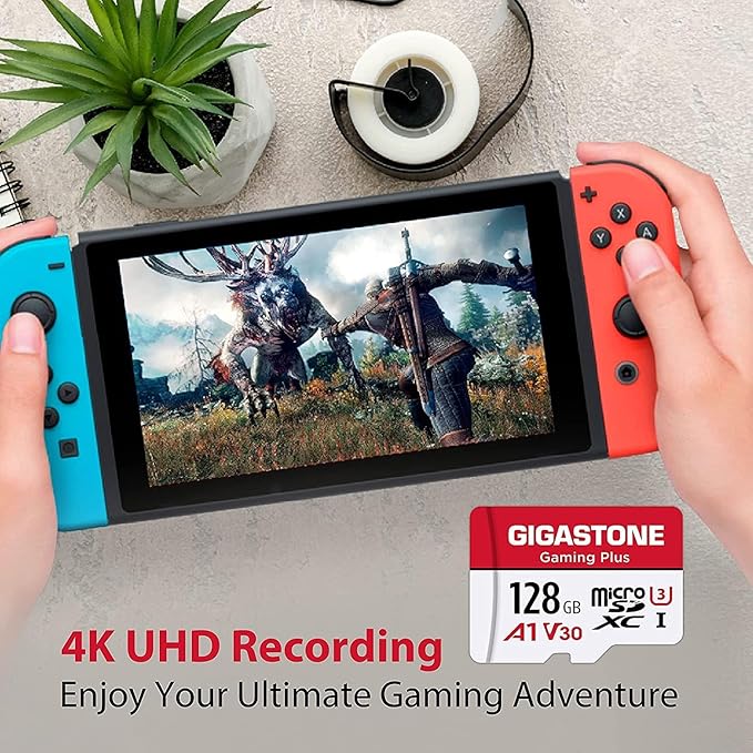 GIGASTONE 128GB Micro SD Card with USB Type C Card Reader, Gaming Plus, MicroSDXC Memory Card for Nintendo-Switch 1, 4K Video Recording, UHS-I A1 U3 V30 C10, up to 100MB/s, with Adapter