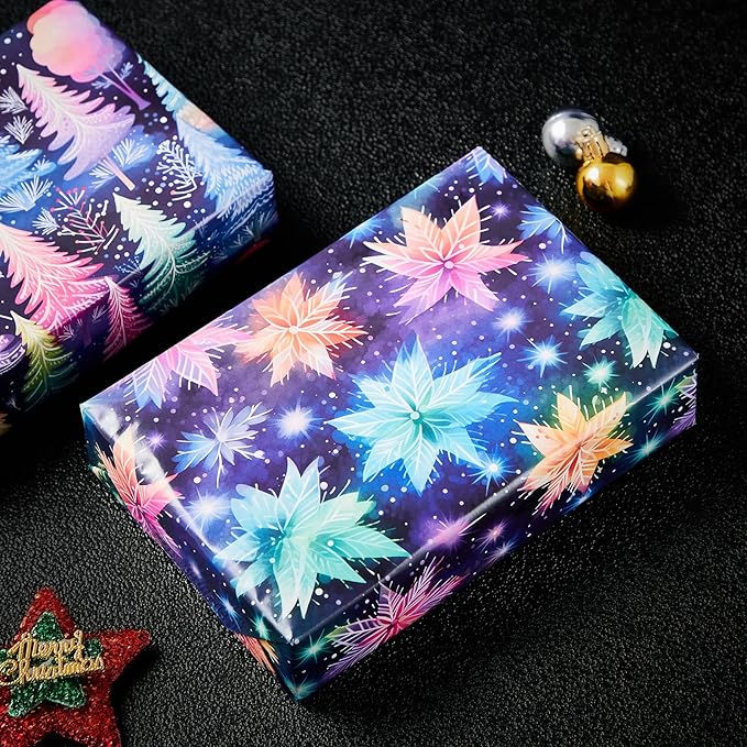 Vnaaem Chrismas Wrapping Paper Roll for Kids Boys Girls - Cute Rainbow Xmas Gift Wrap with Snowman Snowflake Design for Holiday Winter Birthday DIY Craft Party(Total 28.5sq.ft)
