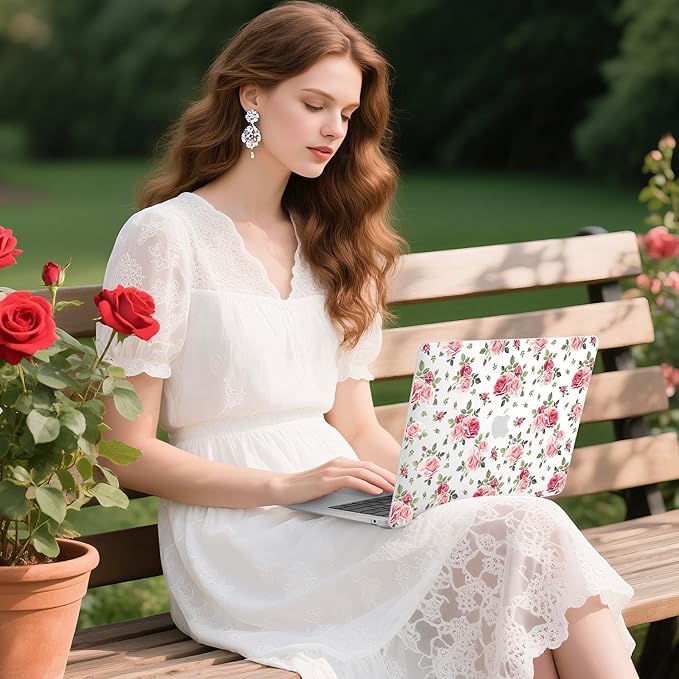 Batianda Case for M1 MacBook Air 13 Inch Model A2337 A2179 A1932 2021 2020 2019 Release,Lovely Floral Design Matte Hard Shell with Keyboard Cover & Screen Protector, Roses