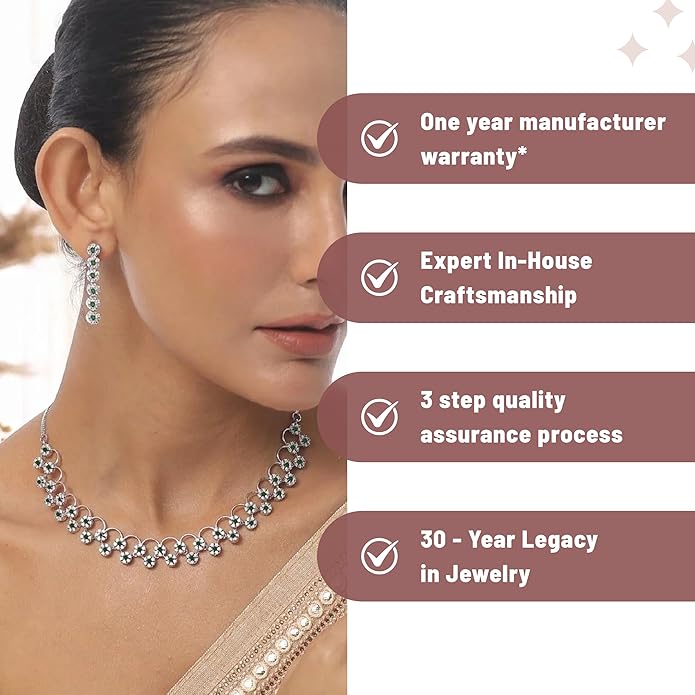 TARINIKA Green and White Cubic Zirconia(CZ) Indian Necklace Set with Earrings, Gold Plated Brass Fashion Indian Jewelry Gift for Women Bollywood Costume Jewellery