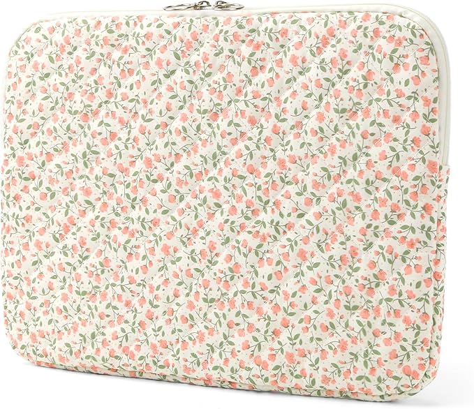Puffy Laptop Sleeve 13-15.6 Inch Cute Quilted Laptop Protective Case Padded Floral Computer Sleeve for MacBook (B-Pink, 13 Inch)