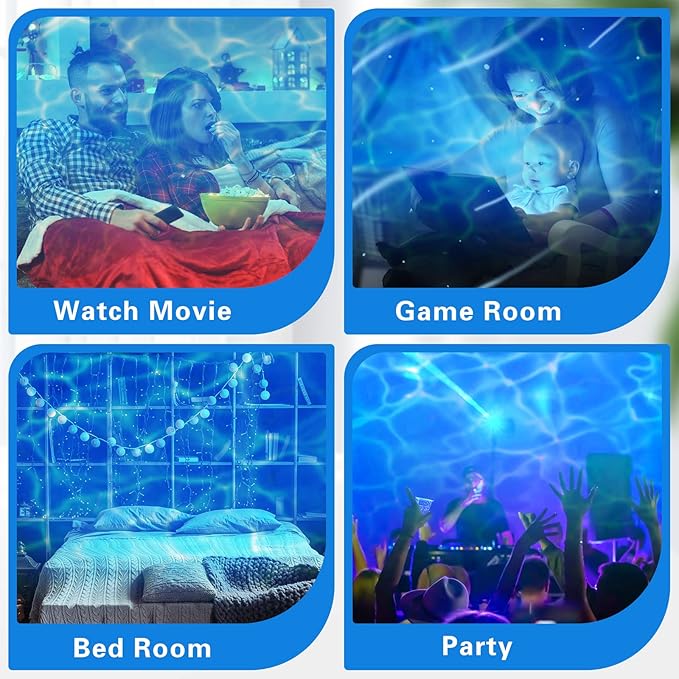 6 Pcs Water Effect Projector Light Christmas LED Ocean Wave Projector Water Wave Effect Night Light 360 Degree Rotating Room Lamp Lighting for Bedroom Under Sea Wedding Party Decoration (Blue)