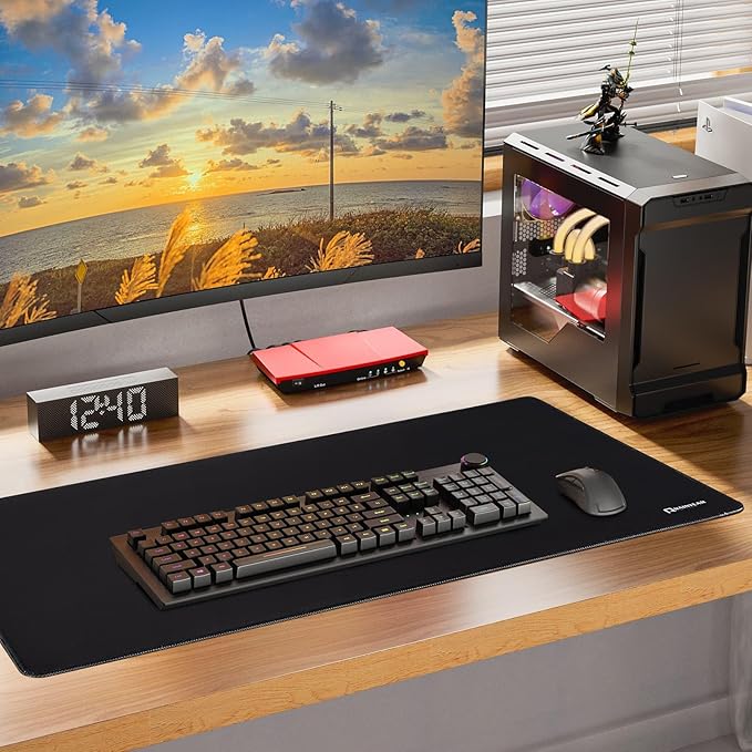 RAINYEAR Large Gaming Mouse Pad(35.4 x 15.7 Inch), Computer Mousepad with Anti-Slip Rubber Base, Smooth Large Keyboard Mouse Pad Mat for Gamer, Office, Home, Black