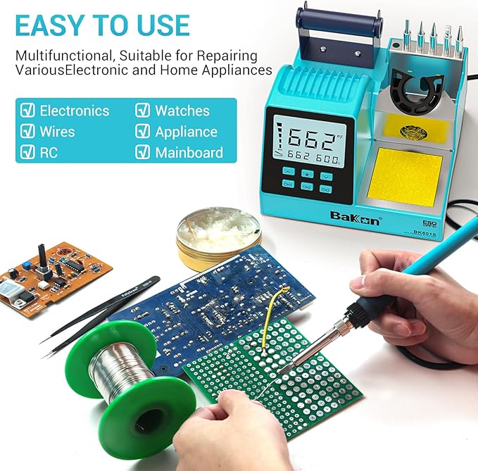 90w Soldering Station, Electronic Digital Display Soldering Iron Station Kit with 3 Presets Modes, 356℉~896℉,°C/°F Conversion,Sleep Mode, 5 Extra Solder Iron Tips,Solder Sucker,Soldering Wire,Tweezers