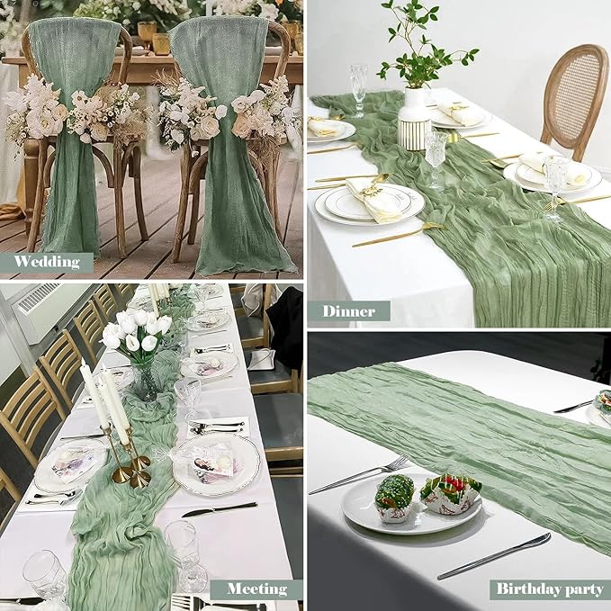 2 Pack 10 Ft Cheesecloth Table Runner Sage Green Gauze Long Table Runners Boho Gauze Cheese Cloth Table Runner Rustic Sheer Runner for Wedding Party Table Decor ( 35 x 120 Inch )