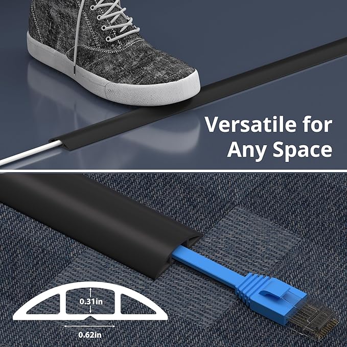 ZhiYo 3.6ft Cord Covers for Wires on Floor, Cord Hider Floor Hide Extension Cords, Soft PVC Cable Cover Cable Protector, Wire Cavity W0.62in H0.31in, Gray Oak Wood