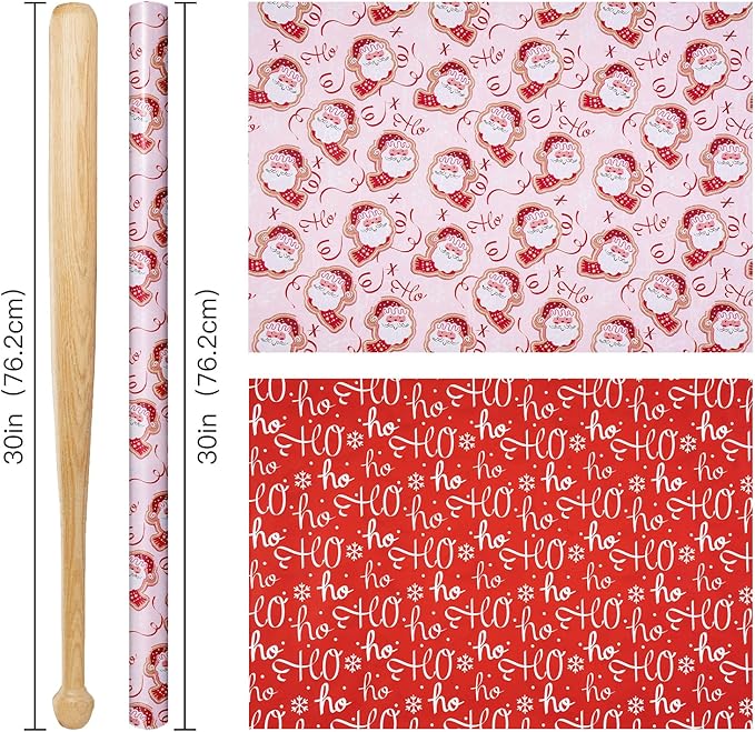 RUSPEPA 30" X 32.8' Reversible Christmas Wrapping Large Paper Roll, Jumbo Roll, Adorable Santa Claus, Ribbon Design, Elegant Red Ho Ho Ho Gift Wrap Paper for Girls, Kids, Family, Xmas Holiday Gifts