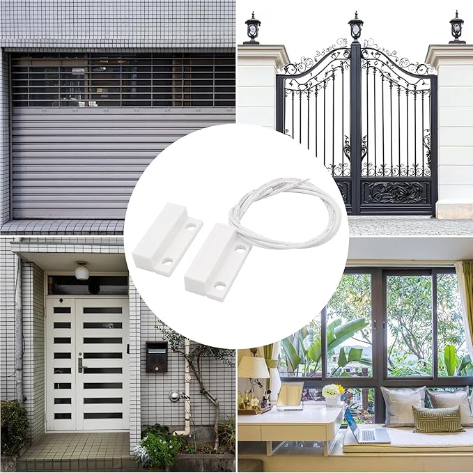 2Pcs Magnetic Reed Switch Wired Surface Mount Normally Closed NC Contact Sensor Alarm Magnetic Door Switch with 2 Wires, ABS, MC-38