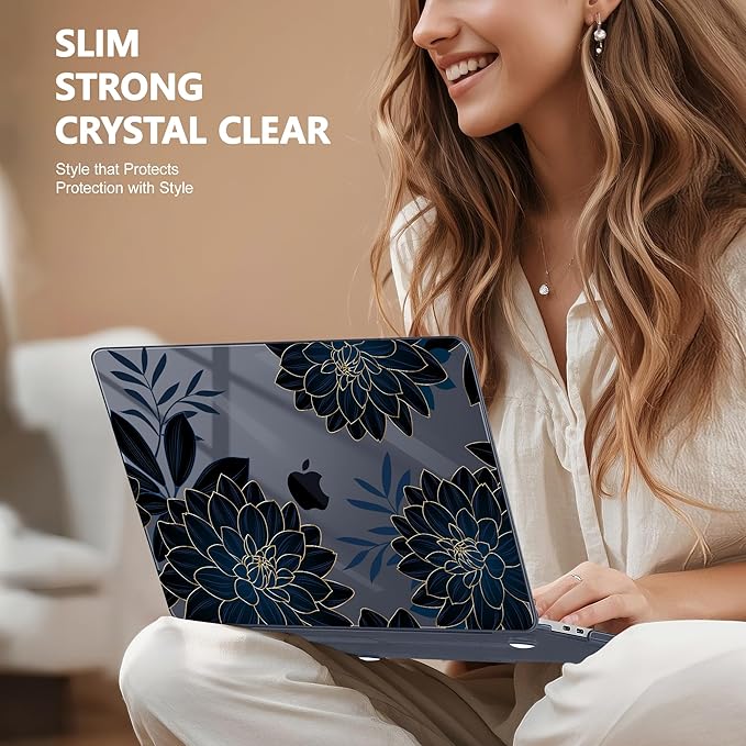 Case for MacBook Pro 13 inch with/Without Touch Bar (2016-2022, M2 A2338 M1 A2289 A2251 A2159 A1989 A1706 A1708), Hard Shell + Keyboard Cover + Dust Plug, Flower Dahlia
