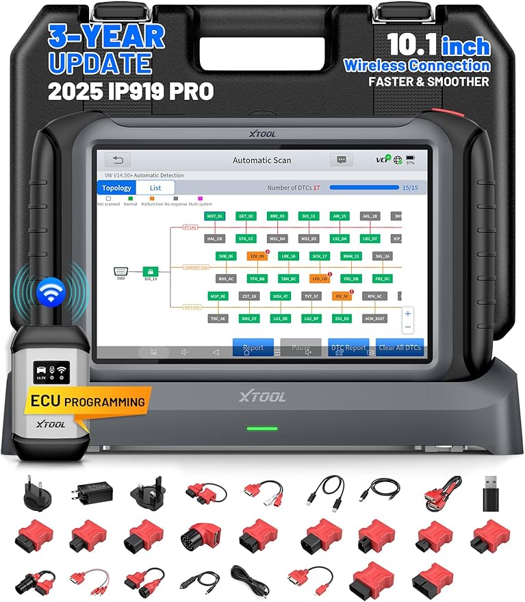 XTOOL IP919 PRO Scan Tool, ECU Programming Car OBD2 Scanner with Topology Mapping, Upgrade of D9S PRO, 51+ Resets, ECU Coding, FCA/CAN FD/DoIP, Automotive Bidirectional Scan Tool with 3-Year Updates