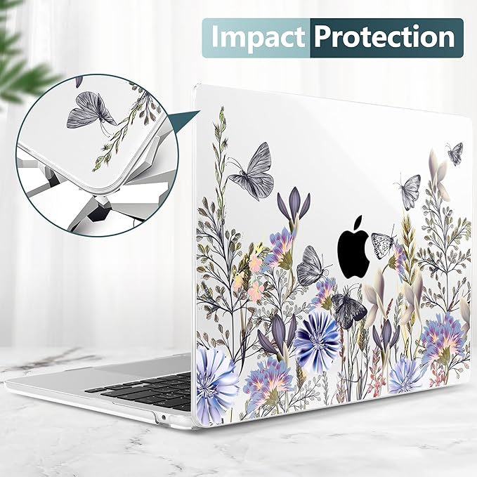 TWOLSKOO Compatible with M4 MacBook Air 15 inch Case 2025-2023 Released Model M4 A3241 M3 A3114 M2 A2941, Plastic Hard Shell & Screen Protector & Keyboard Cover & Type C Adapter, Garden Flower