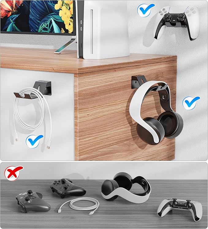 OIVO Controller & Headset Wall Mount Holder Stand, Foldable Headphone Stand, Gaming Controller Holder Hanger Hook, Universal Storage Organizer Controller/Earphone/Game Accessories-5 Packs