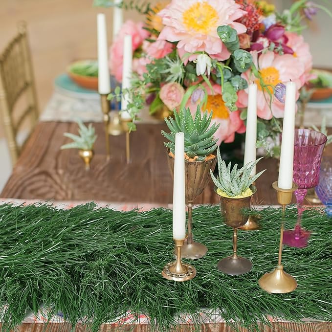 XLX TURF Faux Grass Table Runner for Christmas Decoratioons - Fluffy Green Thatch Table Centerpieces Golf Themed Birthday Party Decor Wild Woodland Fairy, 13" x 72"