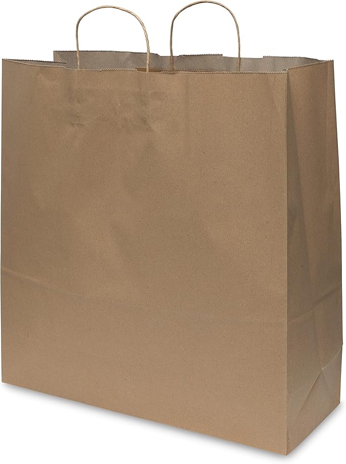 Prime Line Packaging Brown Paper Bags, Extra Large Gift Bags wth Handles for Small Business, Shopping, Boutique & Grocery Use, Retail Store, Bulk, 18x7x18.75, 100 Pack