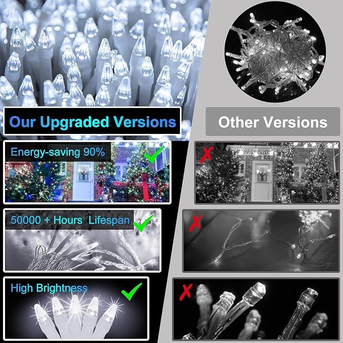 750 LED 240FT Christmas String Lights Outdoor, 12 Pro Modes and Timer Memory & Brightness, Plug in Outdoor Waterproof Clear Wire Twinkle Light for for Xmas Yard Tree Wedding Party Decor (Cool White)