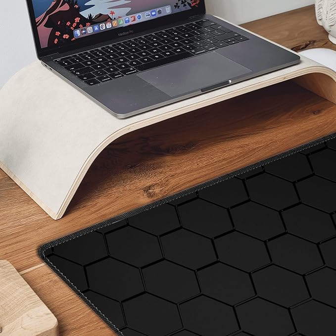 Hexagon Honeycomb Large Mouse Pad,Gaming Keyboard Desk Pad,Extended Mouse Mat Non-Slip Rubber Base with Stitched Edges for Office Game Home XXL 35.4"x15.7"