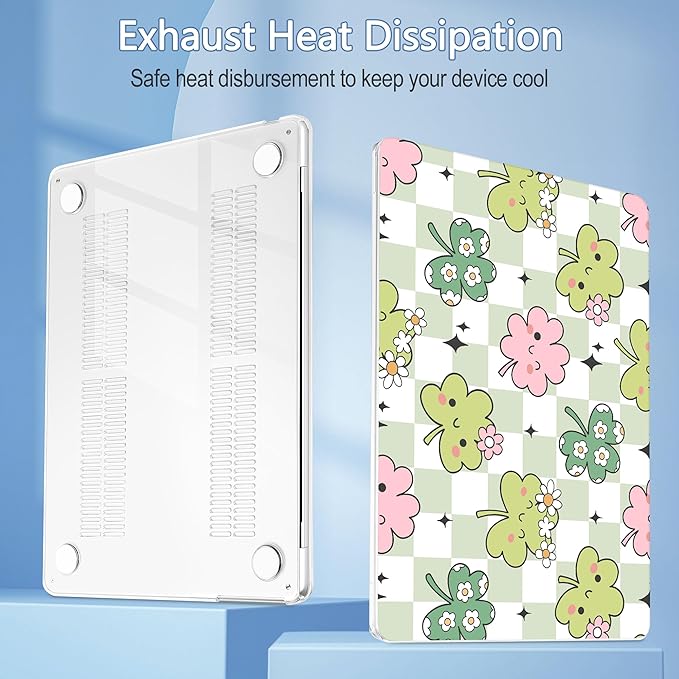 Mektron for 2025 MacBook Air 15 inch M4 Case A3241/ 2024 M3 A3114/ 2023 A2941 M2 Hard Printed Case with 15.3 Liquid Retina Display Touch ID, Plastic Hard Cover & Keyboard Skin- Lucky Clovers