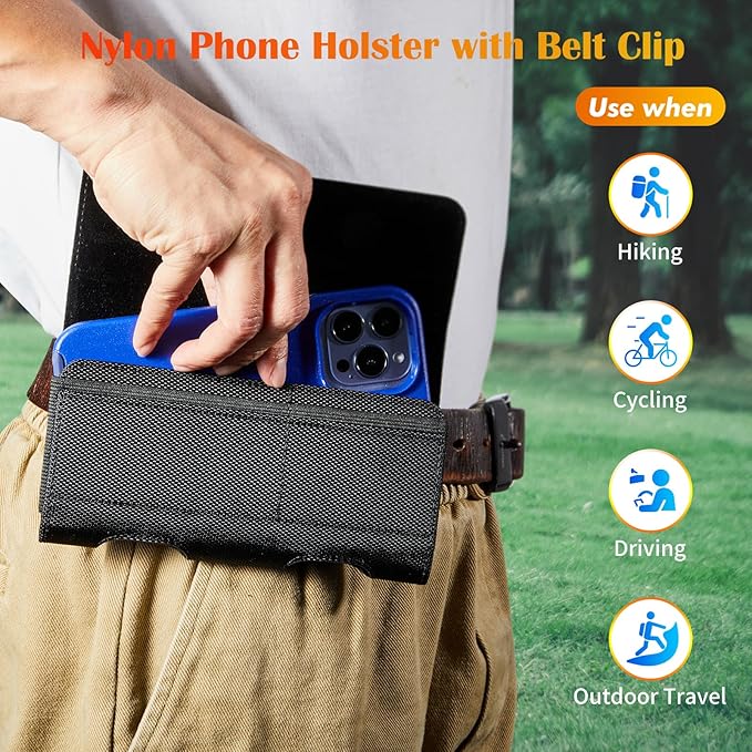 BECPLT Nylon Belt Holster Case for iPhone 12-16 Pro & Galaxy S20-S24 - Cell Phone Pouch with Clip - Black