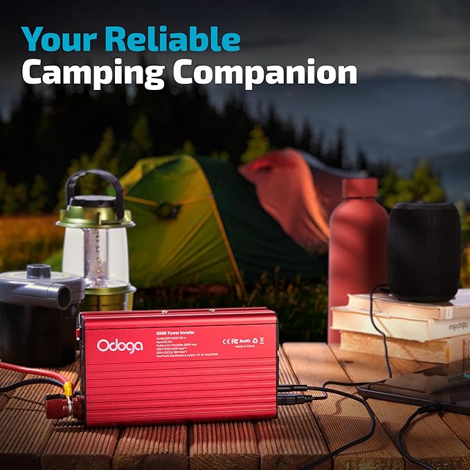 500W Car Power Inverter 12v to 110v – Car Adapter for Plug Outlet, DC to AC Converter, USB/USB-C Fast Charger for Laptop, Phone, Dual AC – for Vehicle, Pickup Truck, Roadtrip, Camping by Odoga