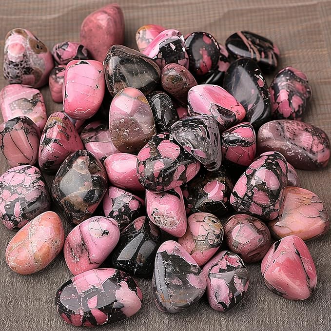 Polished Rhodonite Crystal Chips Set, 0.4", 128 Pcs - Handpicked Tumbled Stones and Crystals Bulk for Healing, Reiki, Meditation, Witchcraft and Home Decor