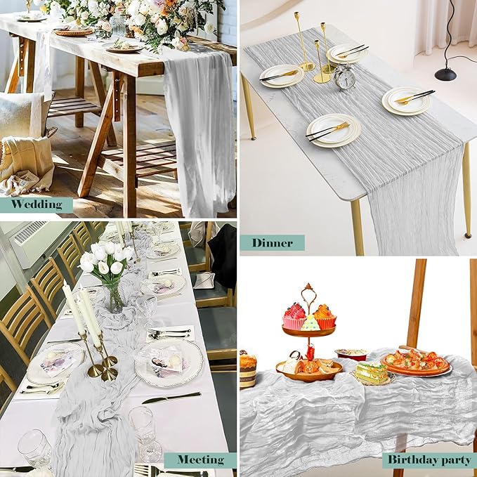 6 Pack 10 Ft Cheesecloth Table Runner White Gauze Long Table Runners Boho Gauze Cheese Cloth Table Runner Rustic Sheer Runner for Wedding Party Table Decor ( 35 x 120 Inch )