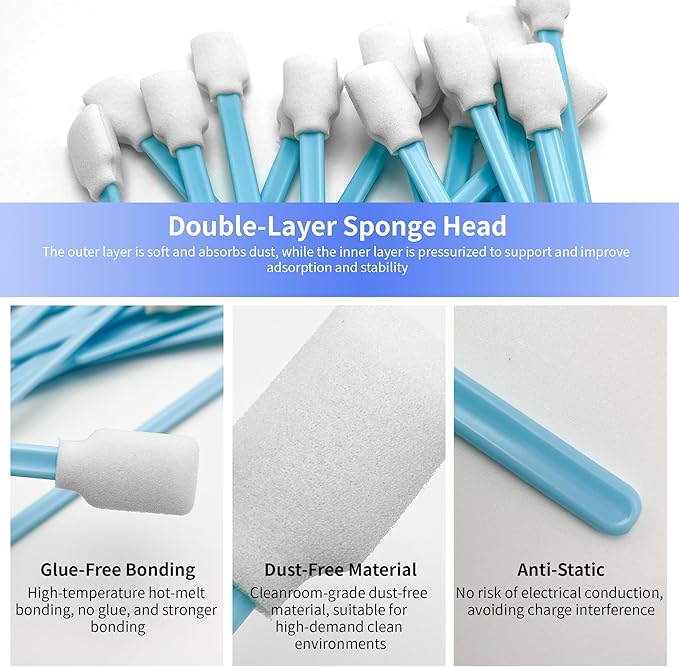 100 Pcs Professional Square Foam Cleaning Swabs – Dust-Free, Lint-Free Foam Swab Sticks for Printer Head Cleaning, Electronics, Car Detailing, Optical Equipment, and Precision Instruments