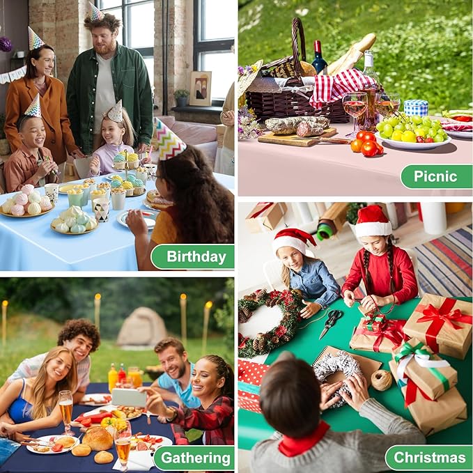 6 Pack Green Plastic Tablecloth, 54 x 108 inch Christmas Scalloped Tablecloths Disposable Green Table Cloth for RectangleTables,Waterproof Table Cover for Christmas Birthday Anniversary Party