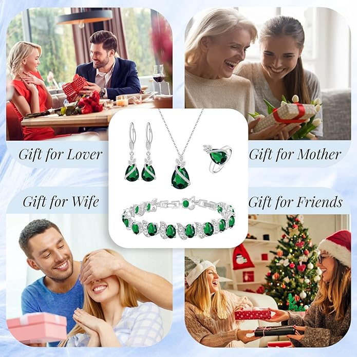 GZWHD Jewelry Set for Women CZ Earrings Necklace Ring Bracelet Set Prom Party Wedding Jewelry Gift for Mother Friend Wife